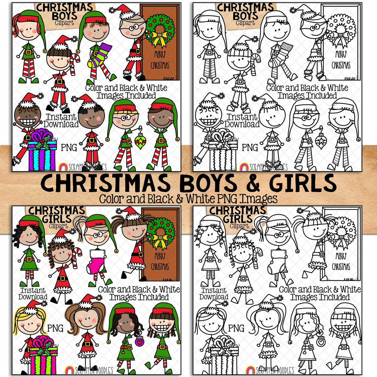 Doodle Kids Clipart Bundle 2 - Doodle Boy and Girl Bundle 2