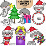 Christmas Sharks Clip Art - Grey Shark Clipart - Baby Shark - Commercial Use PNG Sublimation