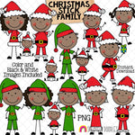 Christmas Stick Family Clip Art - Various Hair Colors - Stick Figures - Stick People Graphics - Family Christmas Card