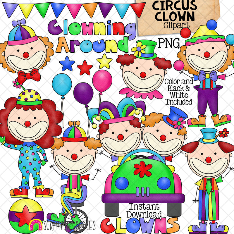Clown ClipArt - Circus Clown - Clown Car - Juggling Balls - Party Clown Decorations