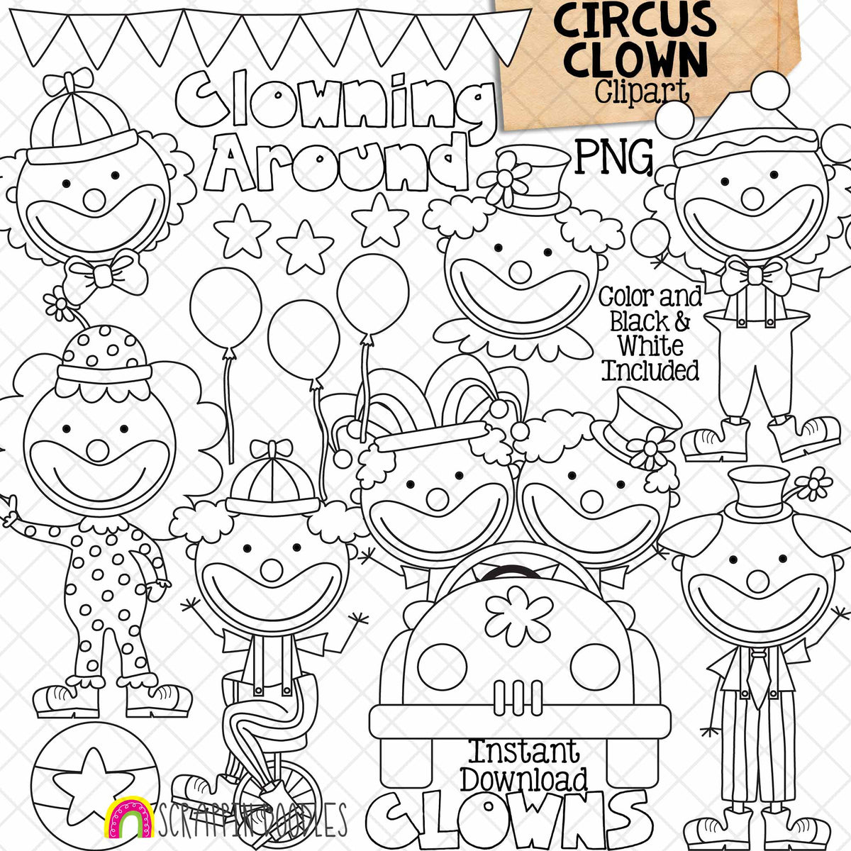 Clown ClipArt - Circus Clown - Clown Car - Juggling Balls - Party Clown Decorations