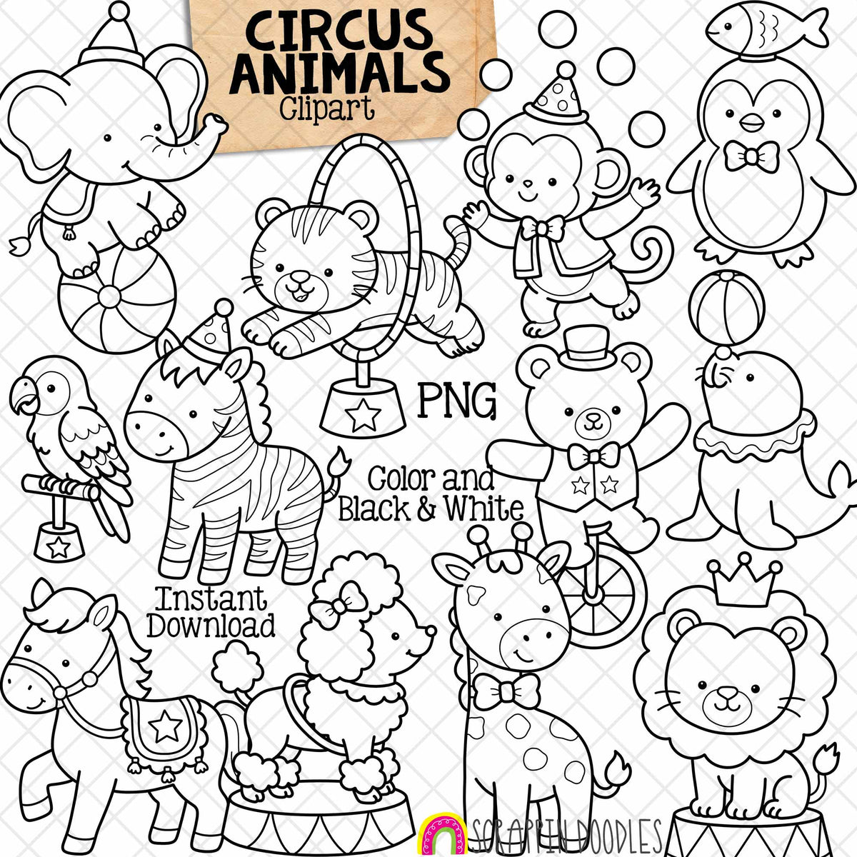 Circus Animals ClipArt - Day at the Circus - Performing Tricks - Commercial Use (Digital Download)