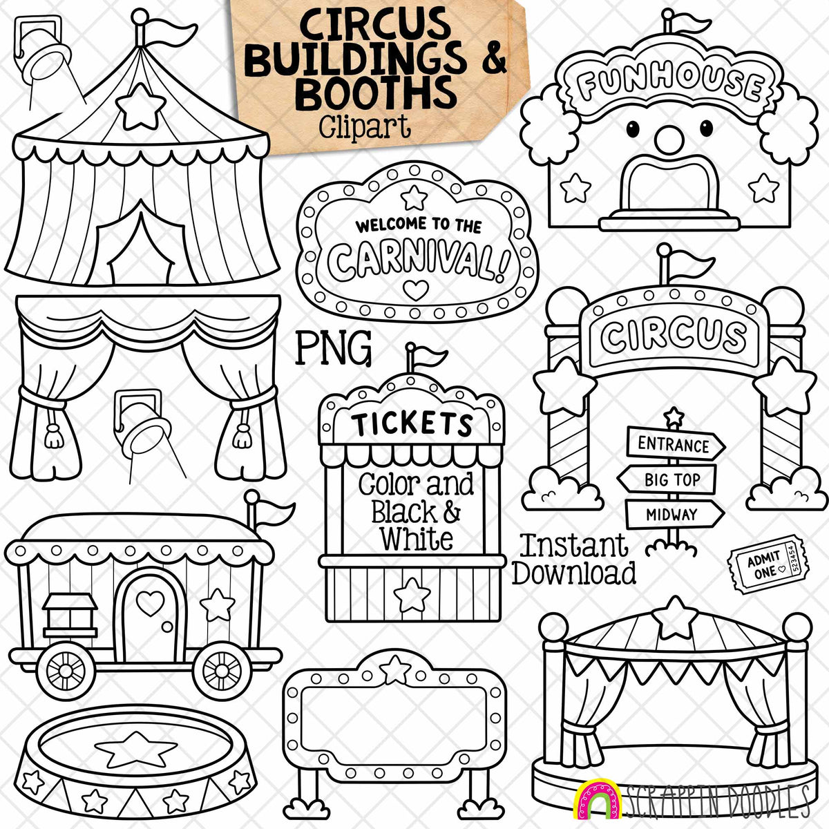 Circus Buildings and Booths ClipArt - Day at the Circus - BigTop - FunHouse - Ticket Booth - Commercial Use (Digital Download)