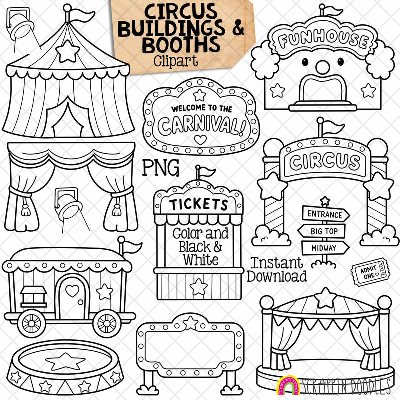 Circus Buildings and Booths ClipArt - Day at the Circus - BigTop - FunHouse - Ticket Booth - Commercial Use (Digital Download)
