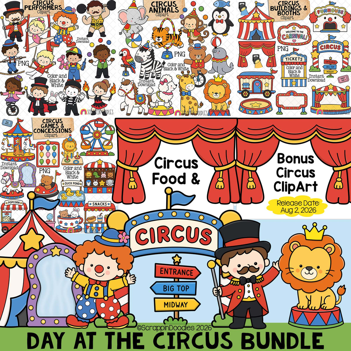 Day at the Circus ClipArt Bundle - Games - Food Concessions - Rides - Performers - Commercial Use (Digital Download)