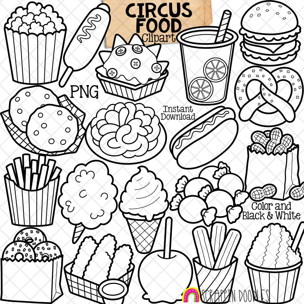 Circus Food ClipArt - Day at the Circus - Funnel Cake - Nachos - Donuts - Commercial Use (Digital Download)