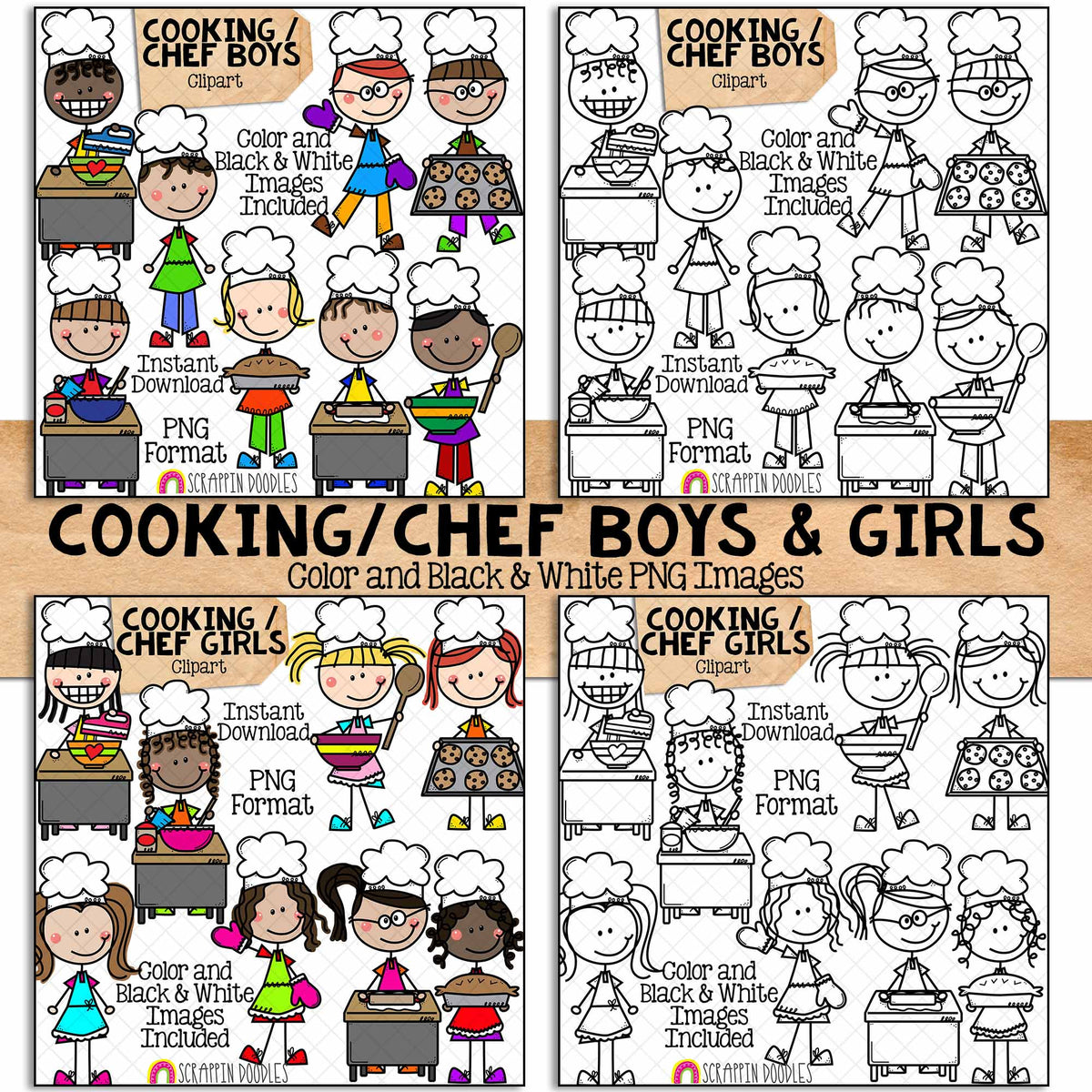 Doodle Kids Clipart Bundle 2 - Doodle Boy and Girl Bundle 2