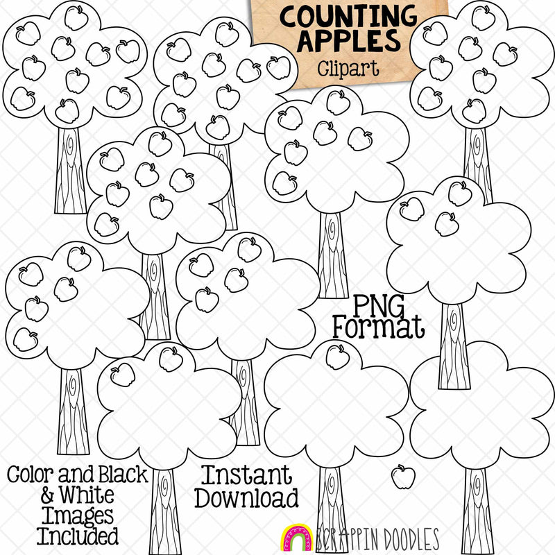 Counting Apples ClipArt - Autumn Apple Tree Counting - Seasonal Math Graphics - Commercial Use PNG