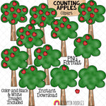 Counting Apples ClipArt - Autumn Apple Tree Counting - Seasonal Math Graphics - Commercial Use PNG