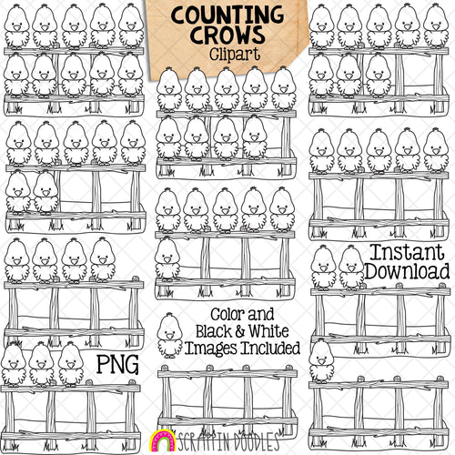 Counting Crows ClipArt - Autumn Crow on Fence Counting - Seasonal Math Graphics - Commercial Use PNG