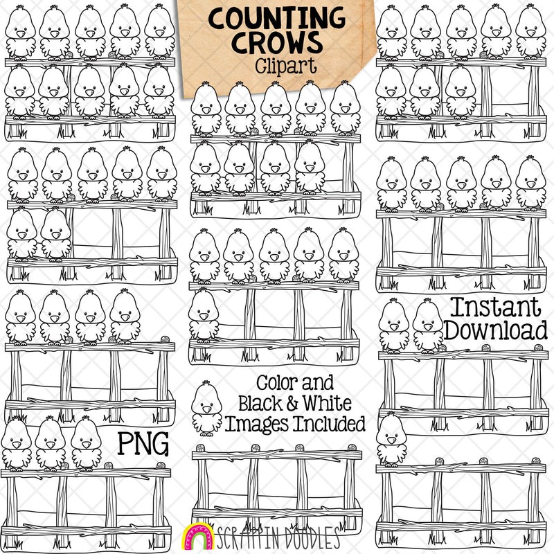 Counting Crows ClipArt - Autumn Crow on Fence Counting - Seasonal Math Graphics - Commercial Use PNG