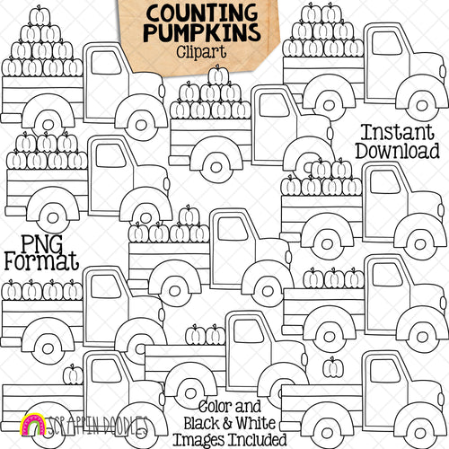 Counting Pumpkins ClipArt - Autumn Pumpkin Farm Truck Counting - Seasonal Math Graphics - Commercial Use PNG