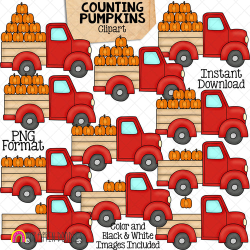 Counting Pumpkins ClipArt - Autumn Pumpkin Farm Truck Counting - Seasonal Math Graphics - Commercial Use PNG