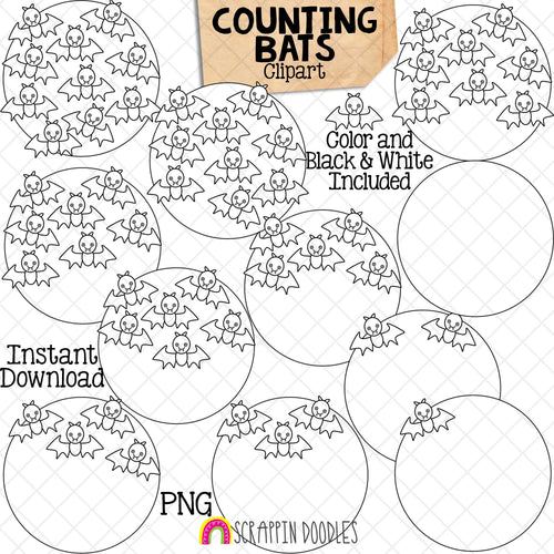 Counting Bats ClipArt - Halloween Full Moon Bats Counting - Seasonal Math Graphics - Commercial Use PNG