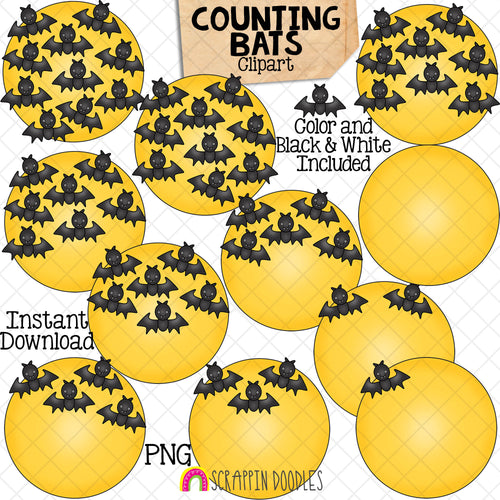 Counting Bats ClipArt - Halloween Full Moon Bats Counting - Seasonal Math Graphics - Commercial Use PNG