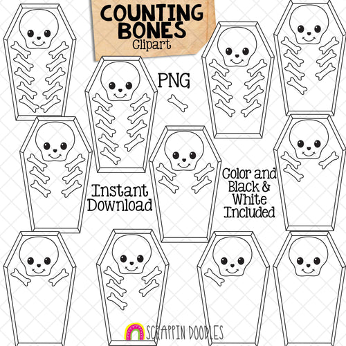 Counting Bones ClipArt - Halloween Skeleton Bones Counting - Seasonal Math Graphics - Commercial Use PNG
