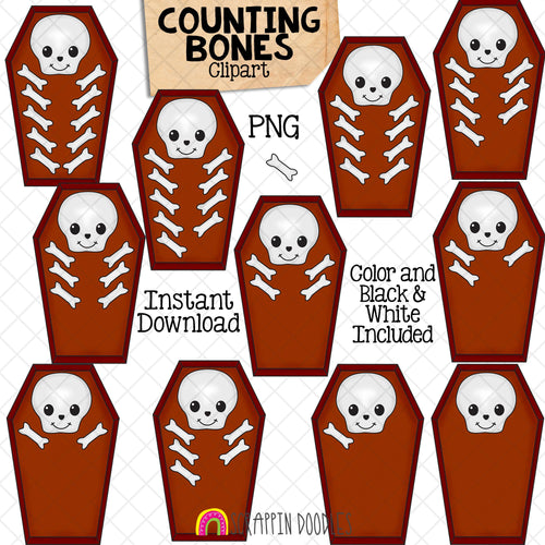 Counting Bones ClipArt - Halloween Skeleton Bones Counting - Seasonal Math Graphics - Commercial Use PNG