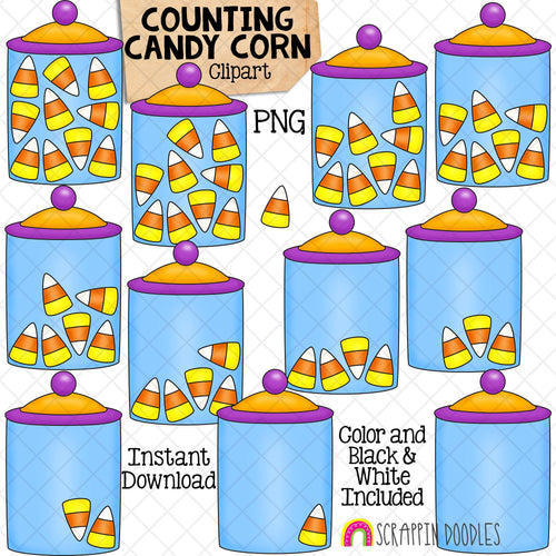 Counting Candy Corn ClipArt - Halloween Candies in Jar Counting - Seasonal Math Graphics - Commercial Use PNG