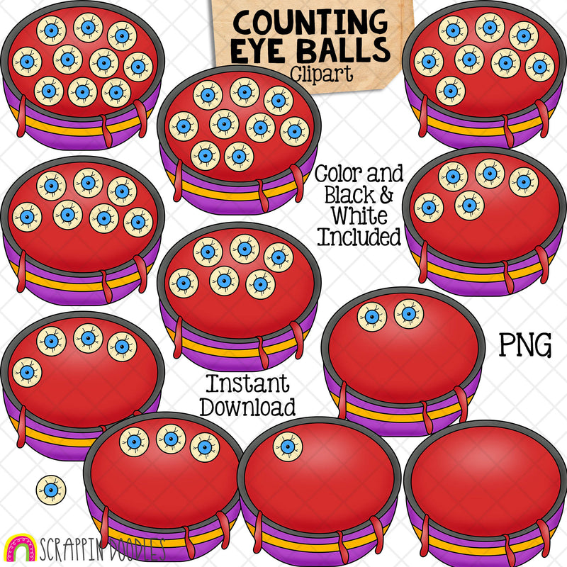 Counting Eyeballs ClipArt - Halloween Eyeball Counting - Seasonal Math Graphics - Commercial Use PNG