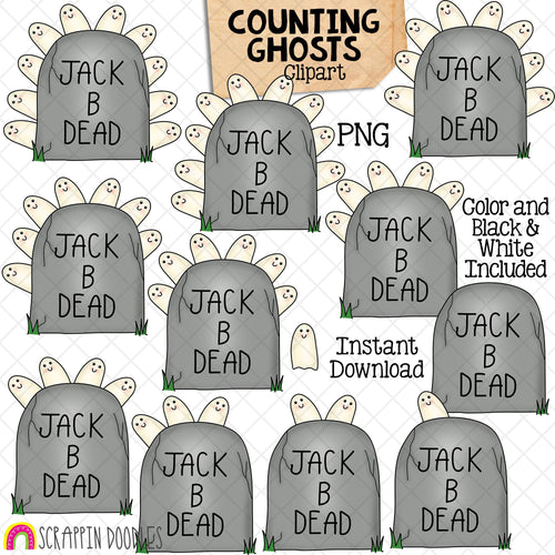 Counting Ghosts ClipArt - Halloween Tombstone Ghost Counting - Seasonal Math Graphics - Commercial Use PNG