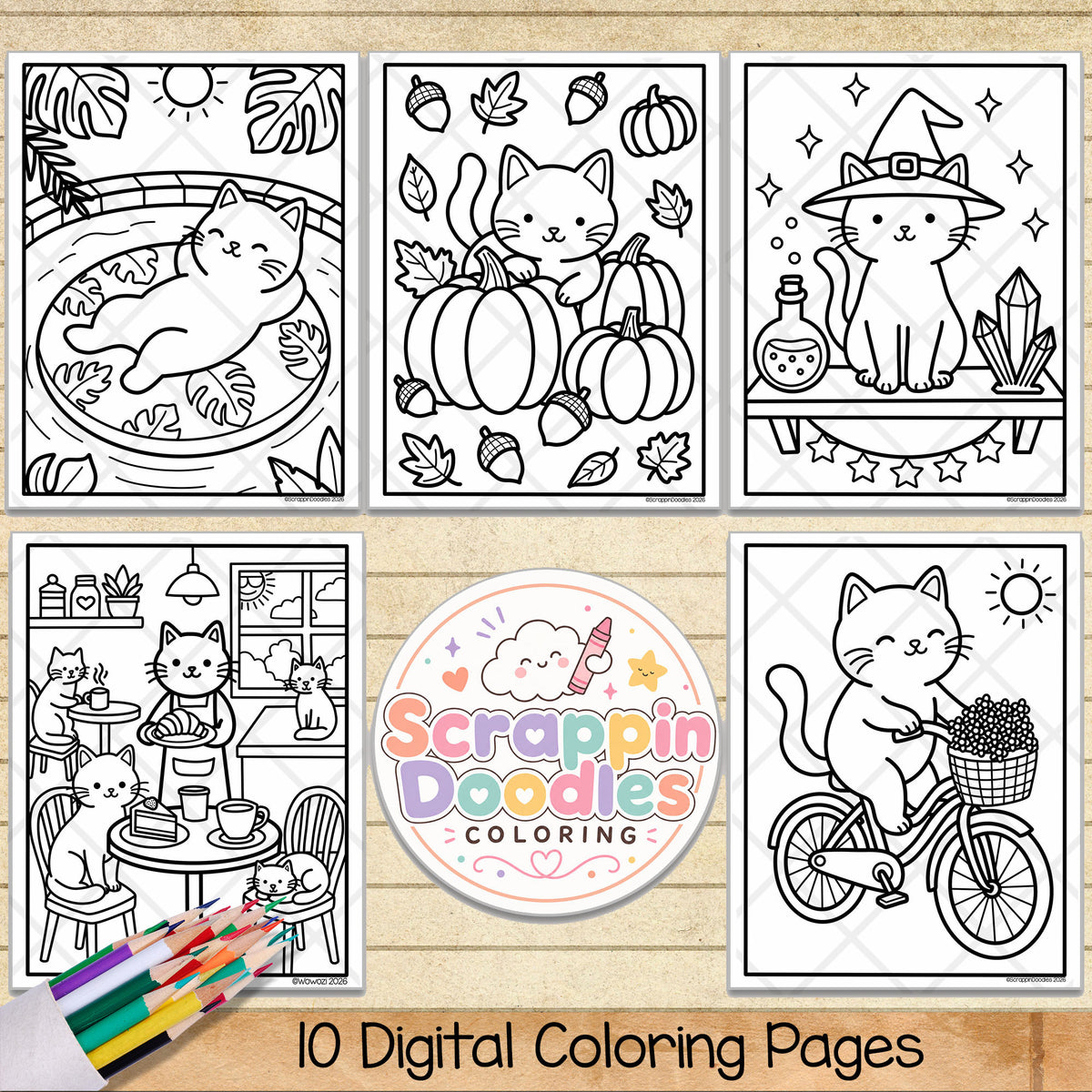 Cozy Cats Coloring Book - Cute Animal Character Coloring Pages - Printable PDF