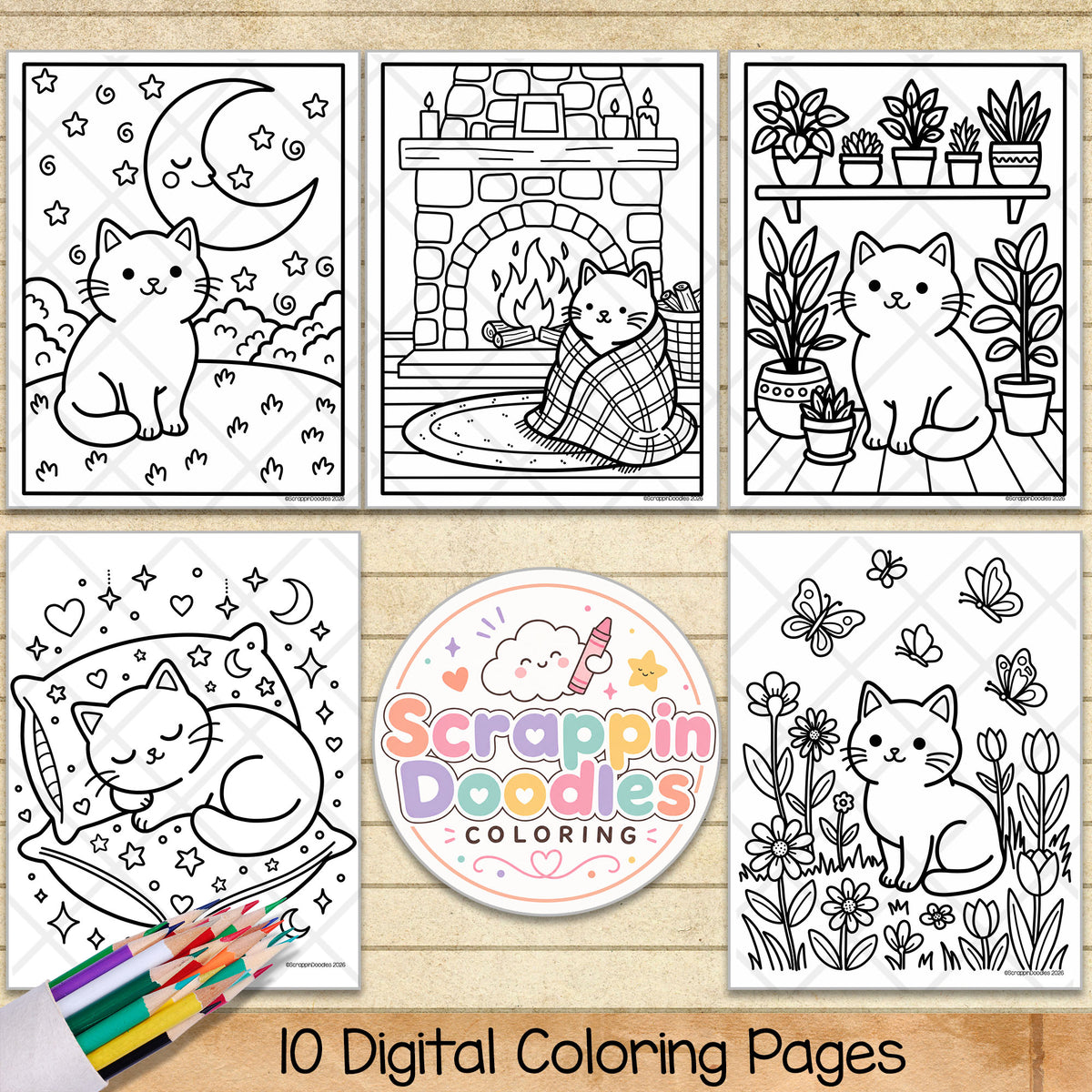 Cozy Cats Coloring Book - Volume 2 - Cute Animal Character Coloring Pages - Printable PDF