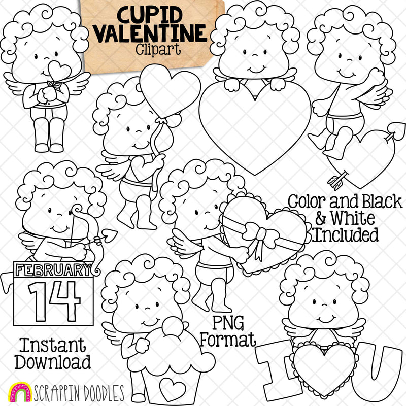 Valentine Cupid ClipArt - Valentines Day - Cute Cupid - Heart Balloons - Love - Valentines Day Card - Commercial Use Sublimation