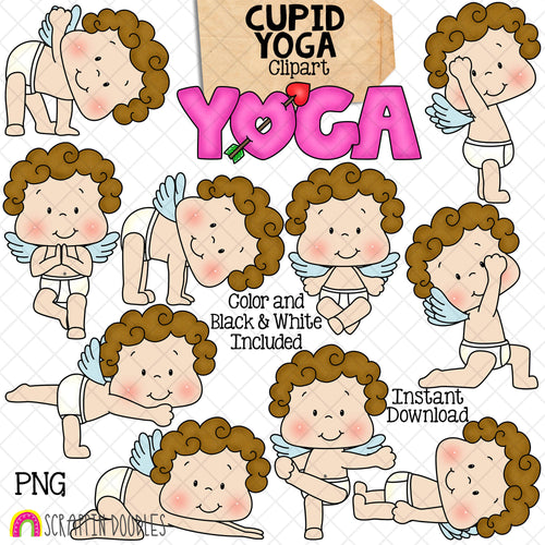 Cupid Yoga Clip Art - Stretching Clipart - Valentine Cupids Doing Yoga Poses - Commercial Use PNG Sublimation