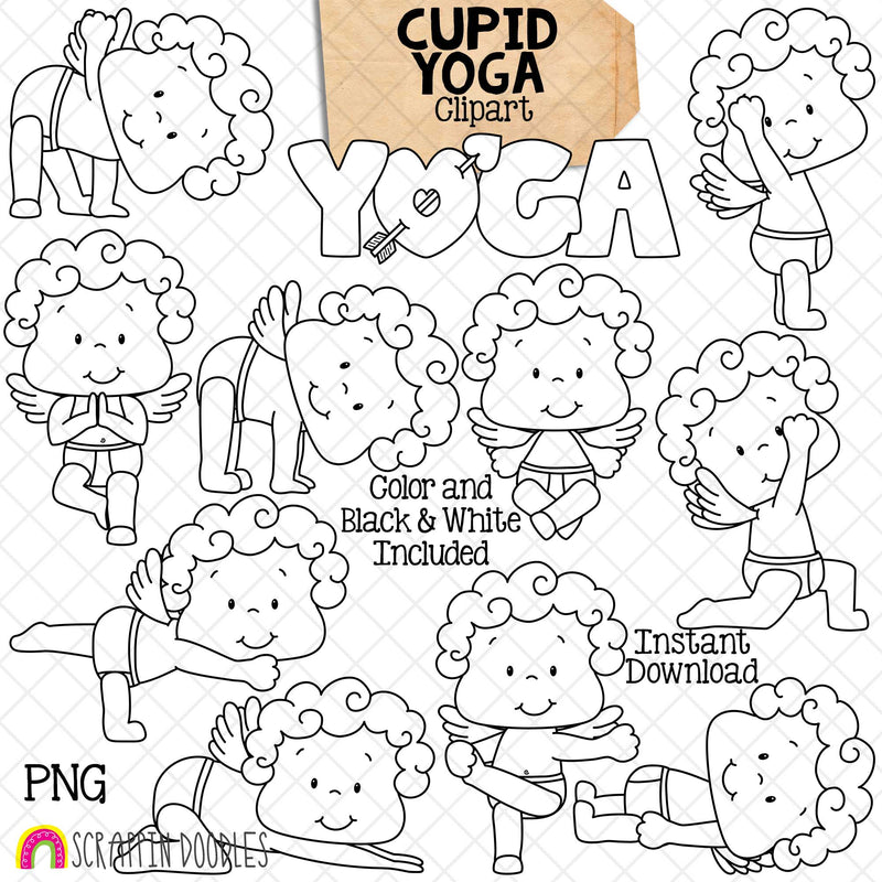 Cupid Yoga Clip Art - Stretching Clipart - Valentine Cupids Doing Yoga Poses - Commercial Use PNG Sublimation