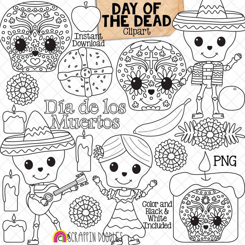 Day of the Dead Clip Art - Día de los Muertos - Skeletons - Fruit - Marigolds - Candles - Celebration - Aztec - Mexico - CU PNG Sublimation
