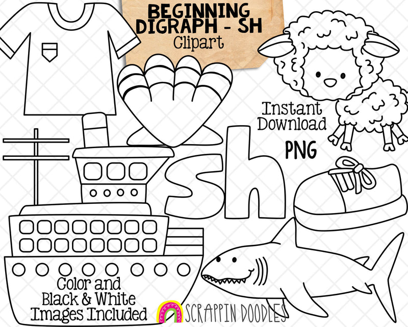 Beginning Digraph Clip Art - Words Beginning With SH - Commercial Use PNG Sublimation