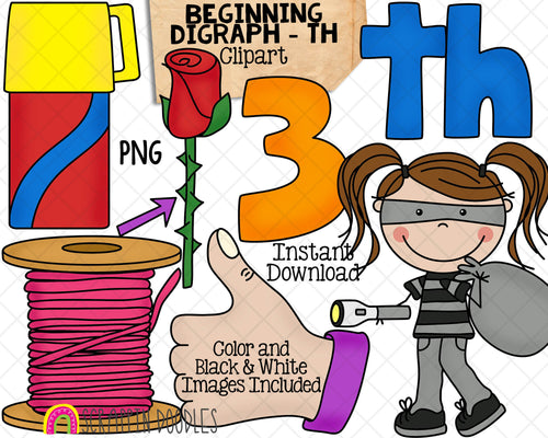 Beginning Digraph Clip Art - Words Beginning With TH - Commercial Use PNG Sublimation