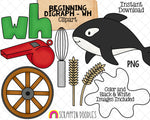 Beginning Digraph Clip Art - Words Beginning With WH - Commercial Use PNG Sublimation