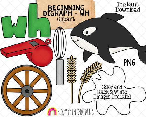 Beginning Digraph Clip Art - Words Beginning With WH - Commercial Use PNG Sublimation