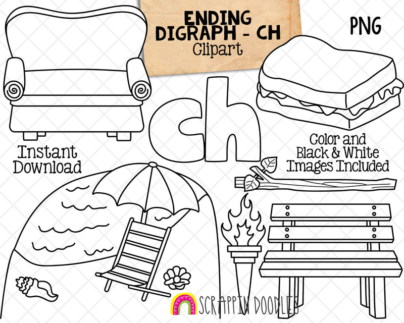 Ending Digraph Clip Art - Words Ending With CH - Commercial Use PNG Sublimation