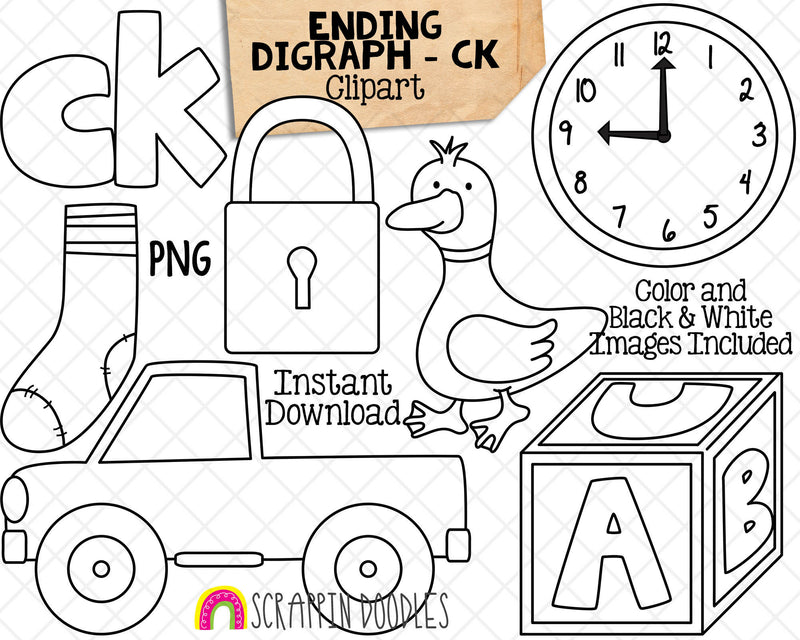 Ending Digraph Clip Art - Words Ending With CK - Commercial Use PNG Sublimation