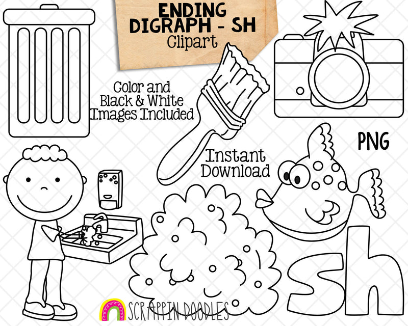 Ending Digraph Clip Art - Words Ending With SH - Commercial Use PNG Sublimation