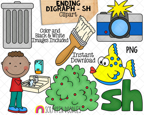 Ending Digraph Clip Art - Words Ending With SH - Commercial Use PNG Sublimation