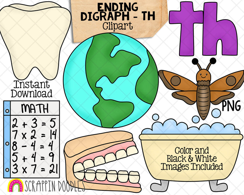 Ending Digraph Clip Art - Words Ending With TH - Commercial Use PNG Sublimation