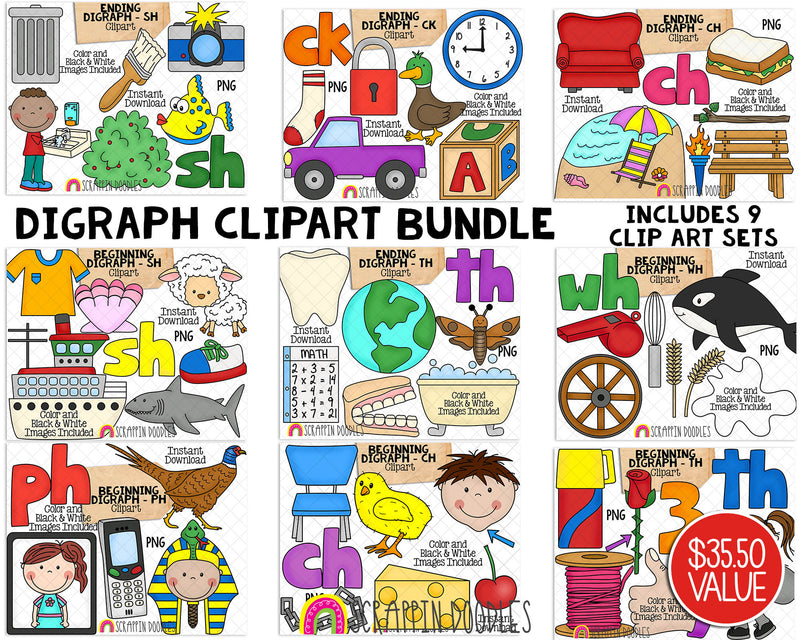 Beginning & Ending Digraph Clip Art Bundle