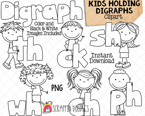 Digraph Clip Art - Kids Holding Digrams - Commercial Use PNG Sublimation