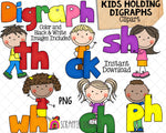 Digraph Clip Art - Kids Holding Digrams - Commercial Use PNG Sublimation
