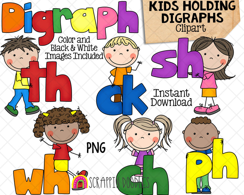 Digraph Clip Art - Kids Holding Digrams - Commercial Use PNG Sublimation