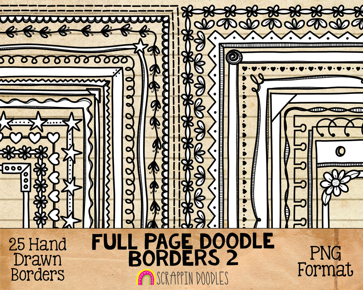 Doodle Borders 2&nbsp; ClipArt - Full Page Hand Drawn Frames - Cover Page Borders - Rectangle Borders - Hand Doodled Frames - BUJO