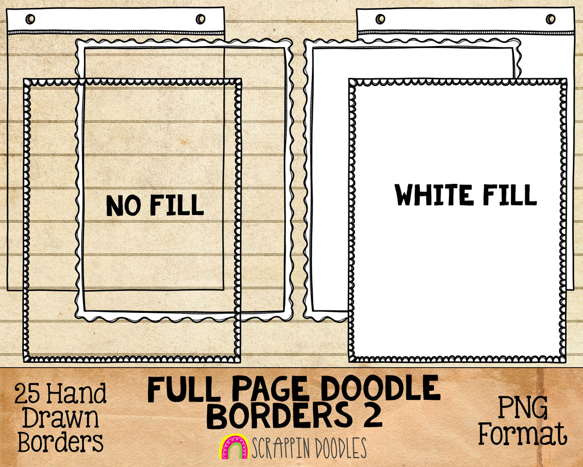 Doodle Borders 2&nbsp; ClipArt - Full Page Hand Drawn Frames - Cover Page Borders - Rectangle Borders - Hand Doodled Frames - BUJO
