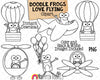 Frogs Love Flying ClipArt - Doodle Frogs Hot Air Balloons - Air Planes - Frog in Helicopter- Cute Frogs - Sublimation Graphics