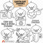 Earth Day Sharks Clip Art - Grey Shark Recycling Clipart - Baby Shark - Commercial Use PNG Sublimation