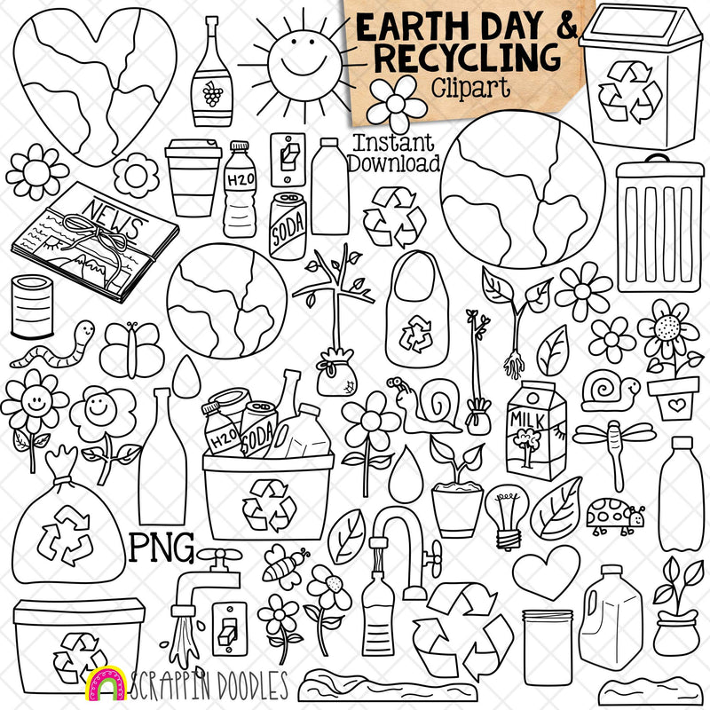 Earth Day Clipart - Recycling Clip Art - Environmental - Reduce Reuse Recycle Graphics - Eco Friendly - PNG - CU