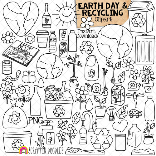 Earth Day Clipart - Recycling Clip Art - Environmental - Reduce Reuse Recycle Graphics - Eco Friendly - PNG - CU