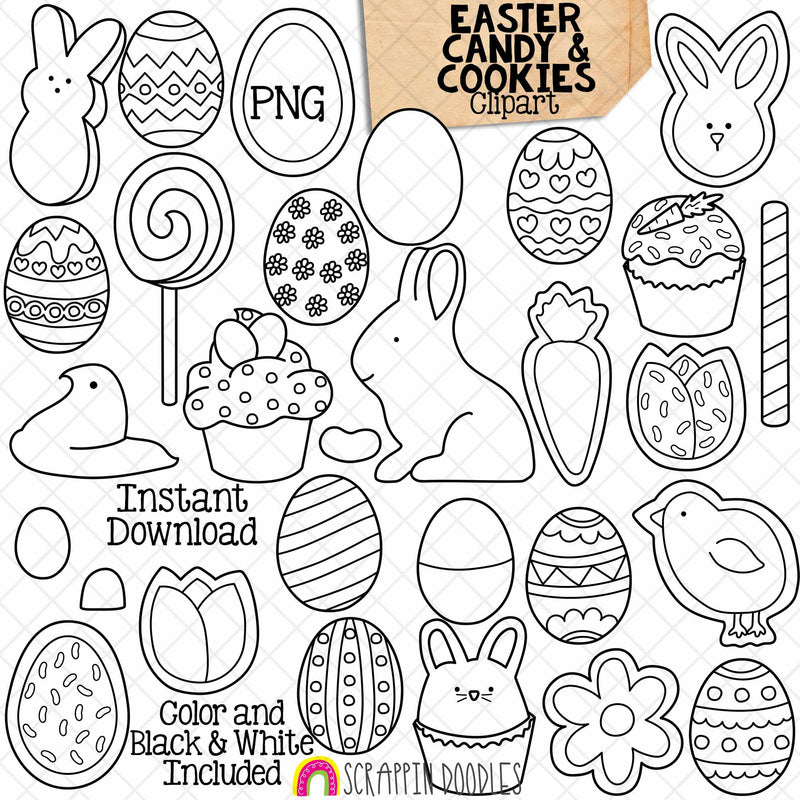 Easter Candy and Cookies ClipArt 2024 - Cupcakes - Decorated Eggs - Sprinkle Cookies - Chocolate Bunny - Commercial Use - PNG